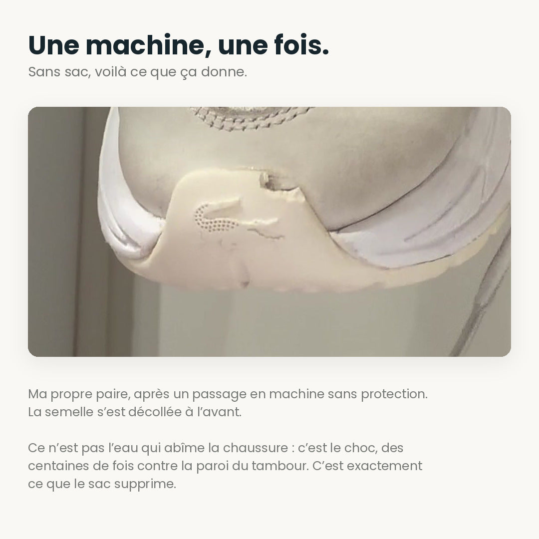 Semelle décollée après un passage en machine sans protection