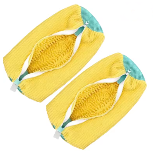 Pack LUNDRA de deux sacs de lavage jaunes pour baskets, fermeture éclair ouverte
