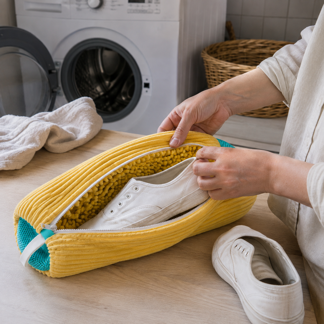 Le Sac Baskets, sac de lavage en coton avec sa brosse